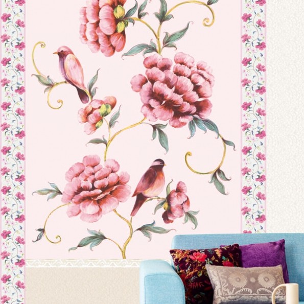 eijf-muse-fotobehang-tableau-bloem+vogel-roze-1