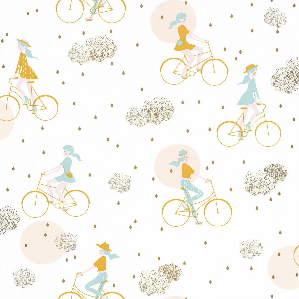 Girl Power behang meisje op de fiets