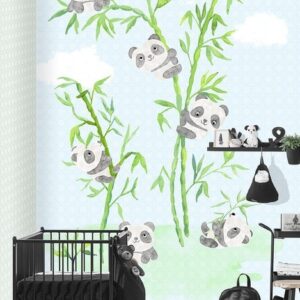 Kay&Liv Fotobehang met Pandabeertjes Love Blue