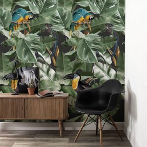 Kek Amsterdam behang Botanical Birds Zwart