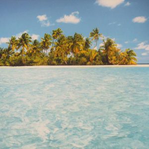 Komar fotowand Maldive eiland+palmen blauw
