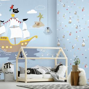 Fotobehang Pirates Blue/Piratenschip/Rovers/Zee/Kinderkamer Behang