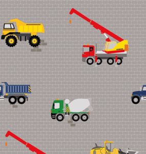 Fotobehang Let's Build/Werkvoertuigen/Grijs/Kinderkamer Behang