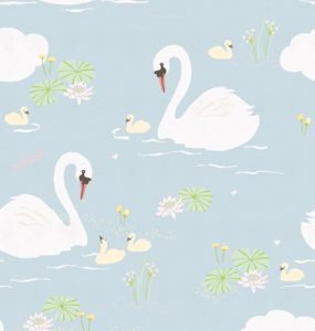 Fotobehang Swans Blue/Blauw/Zwanen/Waterlelie/Kinderkamer Behang