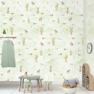 Fotobehang Barnyard Green/Boerderij/Dieren/Kinderkamer Behang