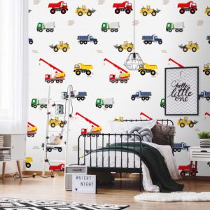 Fotobehang Let's Build/Werkvoertuigen/Kinderkamer Behang