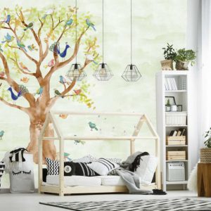 Fotobehang Birds in Trees Green/Vogels/Boom/Kinderkamer Behang