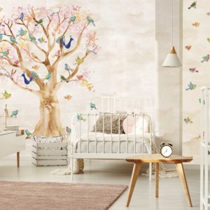 Fotobehang Birds in Trees Sand/Vogels/Boom/Kinderkamer Behang
