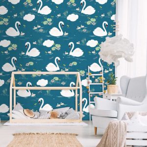 Fotobehang Swans Dark/Zwanen/Dieren/Kinderkamer Behang