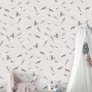 Fotobehang Fly and be free Grey/Vogels/Dieren/Natuurlijk/Kinderkamer Behang