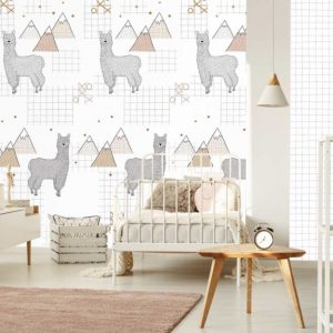 Fotobehang Alpaca Grid/Dieren/Ruit/Bergen/Kinderkamer Behang