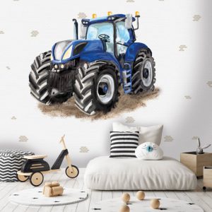 Fotobehang INK7443 Tractor Life/Voertuig/Boerderij/Blauw/Kinderkamer Behang