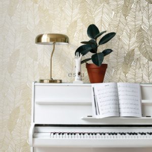 Esta Black&White behang met bladeren goud/wit 139125