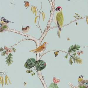 Sanderson behang Woodland Chorus Sky Blue
