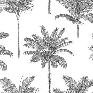 Esta behang Paradise met palmboompjes zwart wit 139162