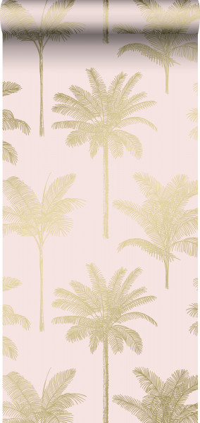 Esta behang Paradise met palmboompjes goud/roze 139164