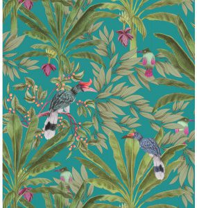 Esta behang Paradise tropische junglebladeren petrolblauw/groen 139233