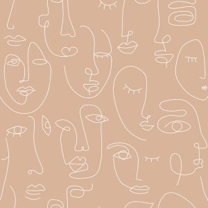 Esta behang Art Deco met gezichten perzikroze 139214