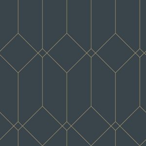 Esta behang Art Deco donkerblauw/goud 139225