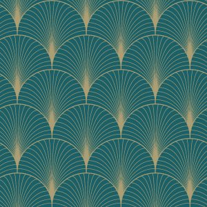 Esta behang Art Deco motief petrolblauw/goud 139230