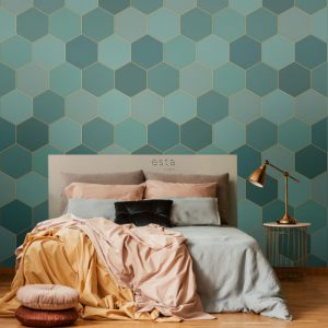 Esta Fotobehang Art Deco honingraat motief zeegroen/petrolblauw 158958