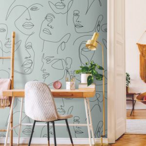 Esta Foto behang Art Deoc gezichten vergrijsd groen 158957