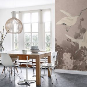 Esta fotobehang Paradise met kraanvogels grijs/roze 158946