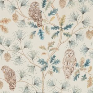 Sanderson behang Elysian Owlswick Teal  /Uiltjes