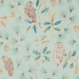 Sanderson behang Elysian Owlswick Teal/Uiltjes