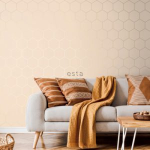 Esta behang Art Deco honingraat perzikroze 139226