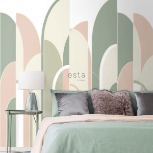 Esta fotobehang Art Deco vergrijsd groen,perzik,wit 158956