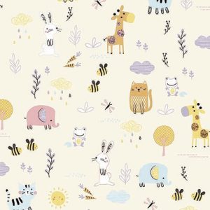 Havana behang met dieren roze/blauw/geel