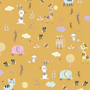 Havana behang met Dieren okergeel