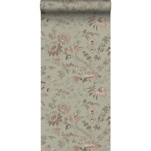 Esta behang Vintage flowers bloemen vergrijsd mintgroen en roze 139297