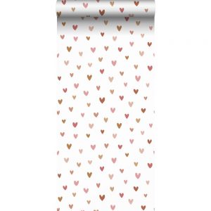 Esta behang  met hartjes terracotta/roze 139360