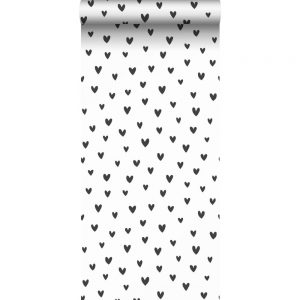 Esta behang  met hartjes zwart wit 139361
