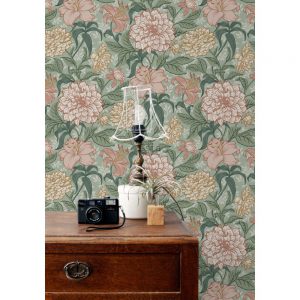 Esta behang Vintage flowers bloemen oudroze/groen/okergeel 139378