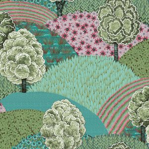 Blooming Garden 6 behang met patchwork landschap