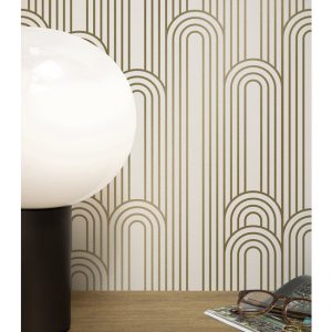 Kek behang Golden Lines geometrische lijnen goud/zand