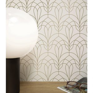 Kek behang Golden Lines geometrische lijnen goud/zand