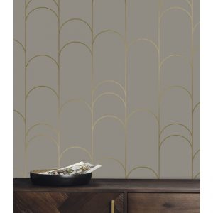 Kek behang Golden Lines geometrische lijnen goud/taupe (kopie)