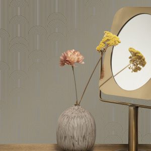 Kek behang Golden Lines geometrische lijnen goud/taupe