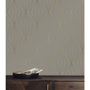Kek behang Golden Lines geometrische lijnen goud/taupe (kopie)