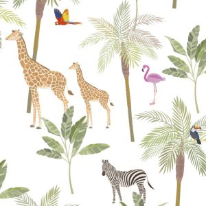 Kids Walls behang Jungel giraf/zebra/flamingo