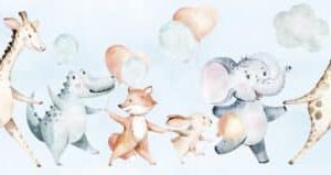 Kids Walls behangrand met dieren en ballonnen
