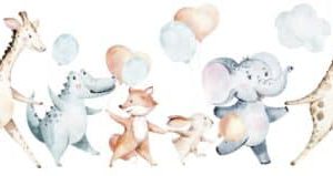 Kids Walls behangrand met dieren en ballonnen