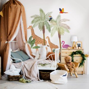 Kids Walls fotobehang Jungel/giraf/tropische vogels