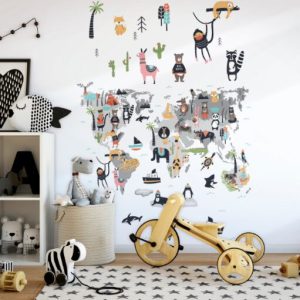 Kids Walls fotobehang wereldkaart dieren