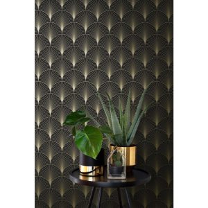 Esta behang Artdeco zwart goud 139457