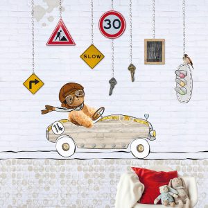 Wanna haves behang beertje met verkeersborden